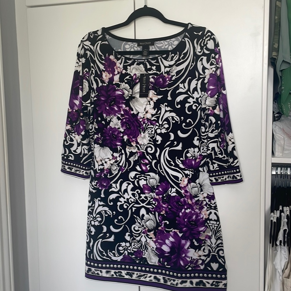 White House black market size medium dress black with purple floral